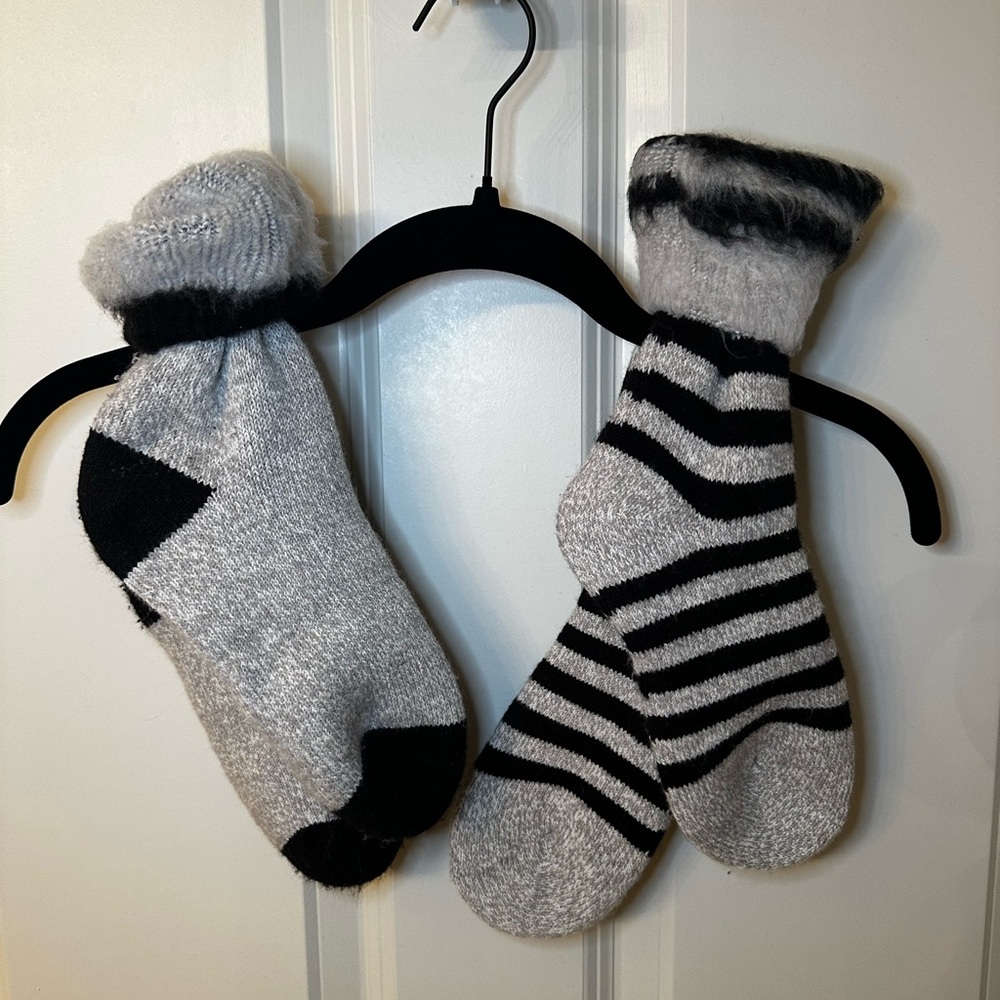 Gray and Black Striped Fuzzy Socks